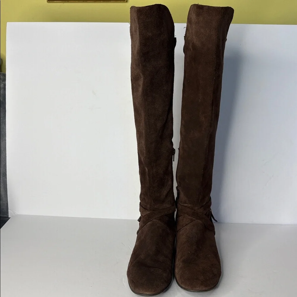 Antonio Melani Brown Suede Over the Knee Boots w/Harness Straps
